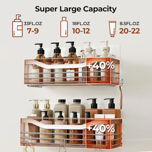 5 2 Pack Orimade Shower Caddy Basket Shelf with Hooks Adhesive Organizer Storage Rack Rust Resistant Wall Mounted