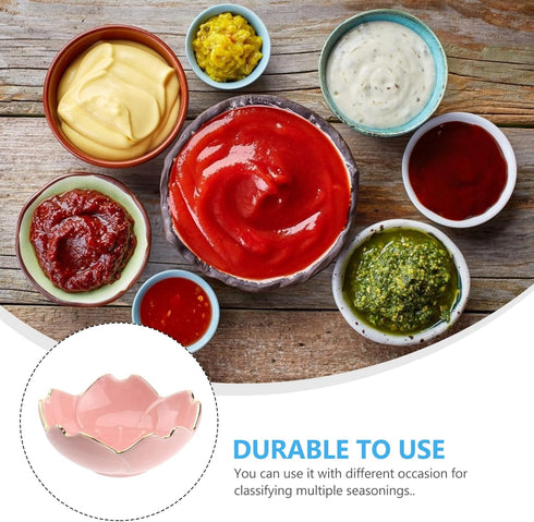 Luxshiny 2pcs Appetizer Dish Bowl Set, Ceramic Gold Rim Bowls, Flower Dipping Plates for Home Kitchen