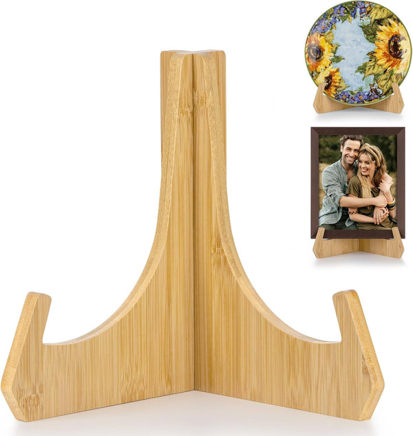 Plate Stands for Display, 8 Inch Bamboo Picture Frame Holder for Tables, Tabletop Easels for Platter, Dish, Book