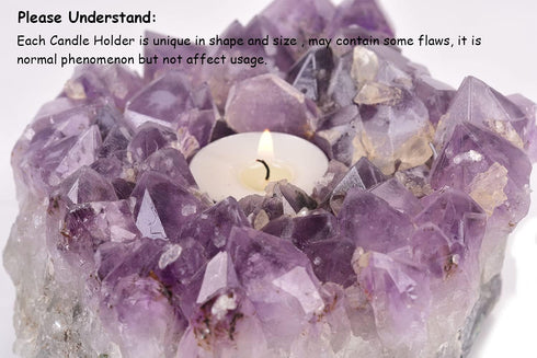 5.5 Inch JIC Gem Amethyst Candle Holder Natural Purple Crystals Candle Stand Large Amethyst Tealight Candle Holders