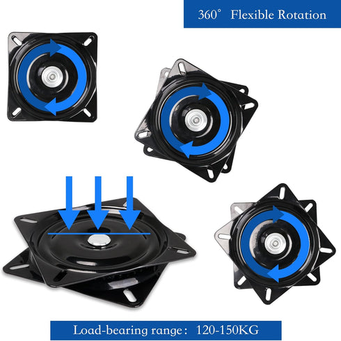 BQLZR 6 inch A3 Steel Plate Black Ball Bearing Square Swivel Turntable, Chair Swivel for Bar Stool Chair