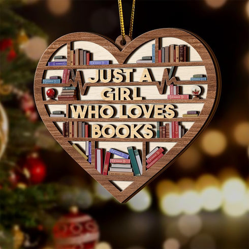 Book Ornament, Wooden Bookshelf Book Lovers Gifts Christmas Tree Decor, Just A Girl Who Loves Books, Book Club Gifts