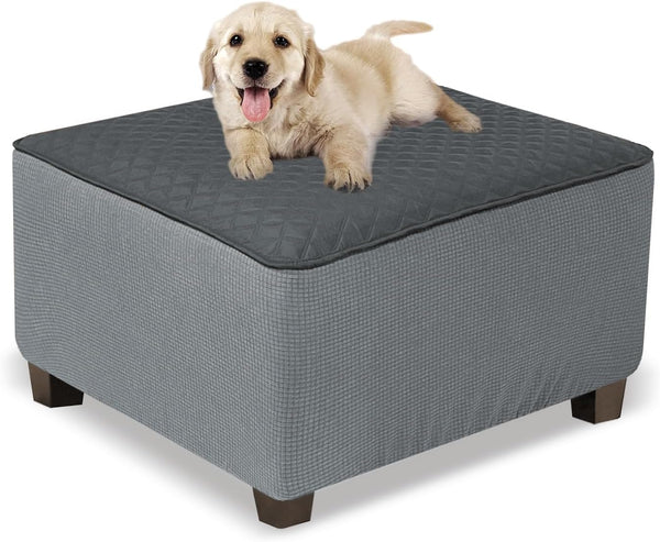 NeColorLife Ottoman Cover Square Waterproof Ottoman Slipcover Thick Storage Footrest Stool Covers
