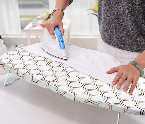 Small Tabletop Ironing Board 30" L x 12" W, Heavy Duty with Mesh Metal Base & 100% Cotton Cover, Portable Folding Mini