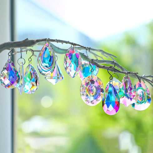 12 Kanpura Pcs Crystal Suncatchers Colorful Chandelier Prisms Crystals Pendants Parts Hanging Ornament for Wedding