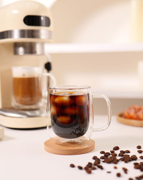 15.2oz,Clear Beverages,set 4 CNGLASS Large Double Wall Glass Coffee Mug Insulated Glass Espresso Cup with Big