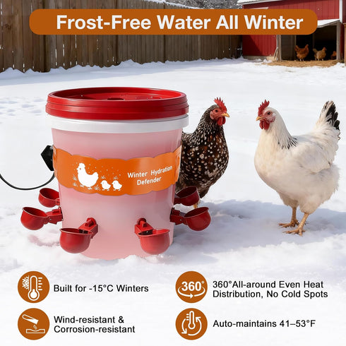 Carpower 2-5Gal 6ft 77 Thermostat Chicken Waterer Heater, Thermo Bucket Belt Heated Strap for Bucket Chicken Waterers