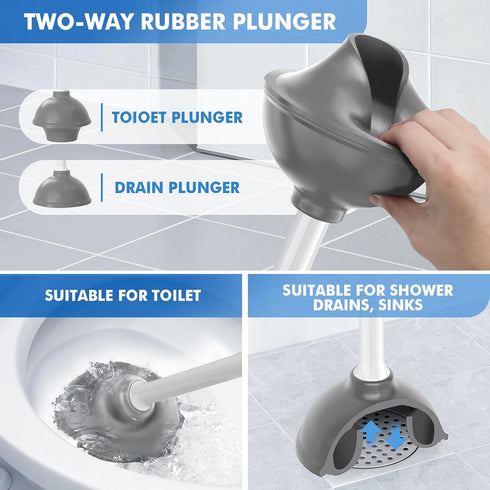 Heavy Duty Toilet Plunger and Brush Set, 2-in-1 Toilet Brush and Plunger Combo with Ventilated Holder, Bowl Brush for