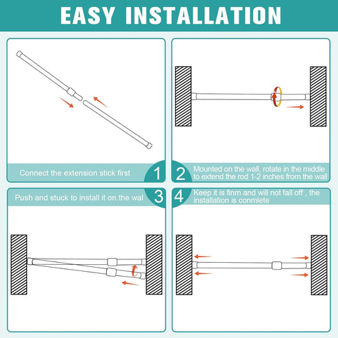 2 Pack Spring Tension Curtain Rod Adjustable 28-43 Inches, 5/8" Diameter, White