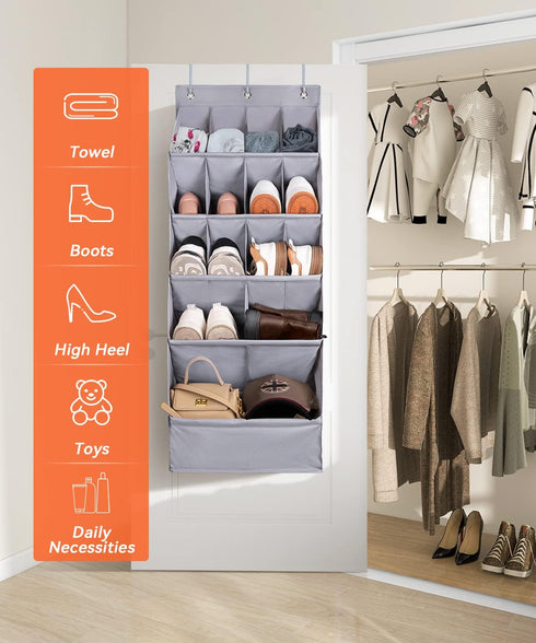 1 Pack Closet 15 FENTEC Over-the-Door-Shoe-Organizers,Hanging Organizers with Large Pocket Shoe Holder Hanging Shoe