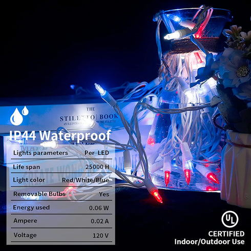 35 Count 4th 11 Red White and Blue LED Christmas Lights - of July String Lights for Small Tree, Crafts, Independence