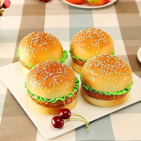 Kmiunty 4PCS Artificial Hamburger Fake Food Bread Model Photography Prop for Home Kitchen