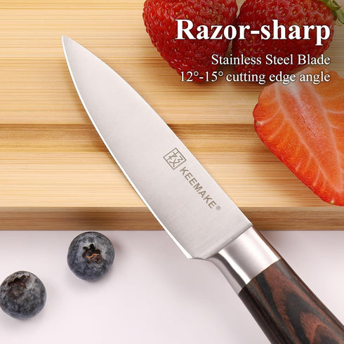 KEEMAKE 3.5 inch Paring Knife, German High Carbon Stainless Steel Fruit Knife with Pakkawood Handle and Gift Box