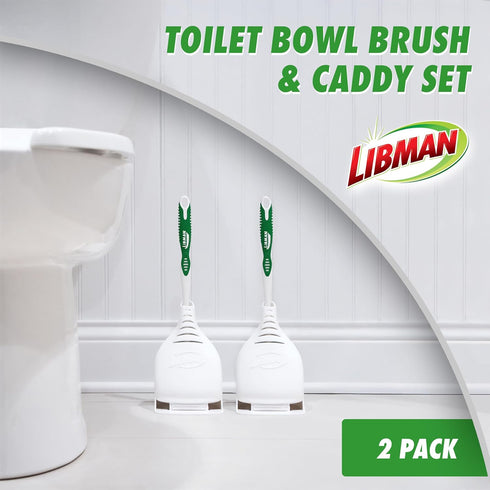 2 Pack Set, Libman Designer Bowl Brush and Caddy - - Toilet Brush and Holder Non-Scratch, Bathroom Brush, Hygenic Caddy
