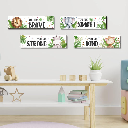UBLURO 4-Piece Set Jungle Animals Wall Art - Motivational Decor