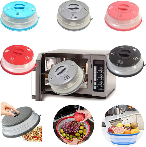 Microwave Splatter Cover Vented for Food, Splatter Guard & Colander Kitchen Gadget for Fruit Vegetables Microwave Plate Cover with Hook Hole,Dishwasher-Safe,BPA-Free Silicone & Plastic (Pink) by XGHJ