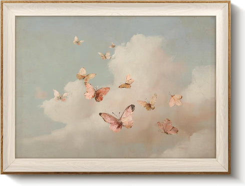 VIYYIEA Framed Moody Wall Art Butterfly Wall Decor, Dreamy Farmhouse Canvas Painting,