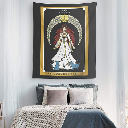 The Goddess Freyja Tarot Card Tapestry - Norse Goddess Freya Wall Hanging Home Decor (60" x 50")