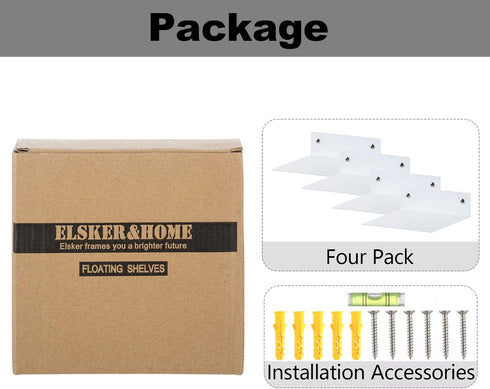 Set 4 Pack ELSKER&HOME Small Floating Shelf of White, Metal Floating Book Shelves for Wall Mounted,Invisible