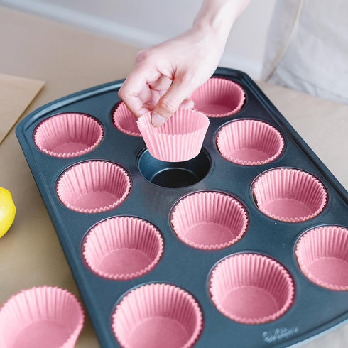Baking Cups, 100 Pieces Pink Paper Cupcake Liners, Nonstick Muffin Molds for Parties
