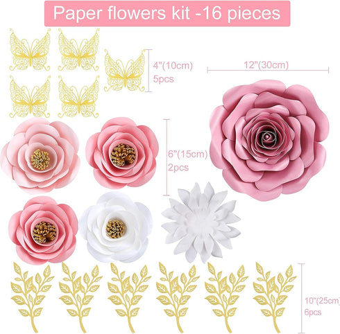 300gsm 3D Set 6) Large Paper Flowers Wall Decor for Baby Girl Nursery (Pre-Assembled) - Pearlized Cardstock Roses