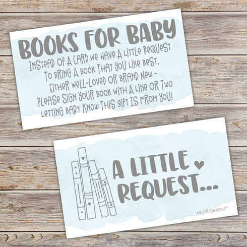 50 Blue Watercolor Books for Baby Shower - Request Cards, Invitation Inserts for Boy Baby Shower