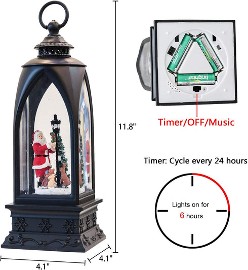 Eldnacele 12” Christmas Snow Globe Lantern with Snowman, Music & Timer, USB/Battery Operated Lighted Glittering Lantern