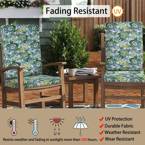 Magpie Fabrics Swimming 45"x20"x3", Outdoor/Indoor High Back Square Corner Chair Cushion with Handle & Ties, Waterproof