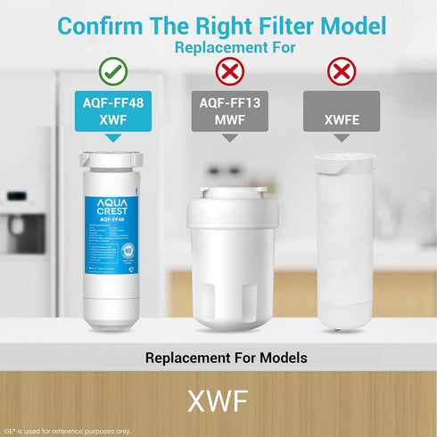 AQUA CREST XWF Refrigerator Water Filter, Replacement for GE® XWF water filter, NSF Certified, 1 Filter