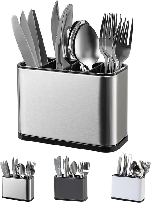 Kitchen Utensil Holder for Counter Organizer, Stainless Steel 4 Compartments Storage Caddy for Cooking