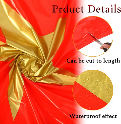 Timgle Disposable Red Plastic Carpet Runner, 3.28 x 16.4 ft, with Golden Star for Party, Wedding Theme Decoration