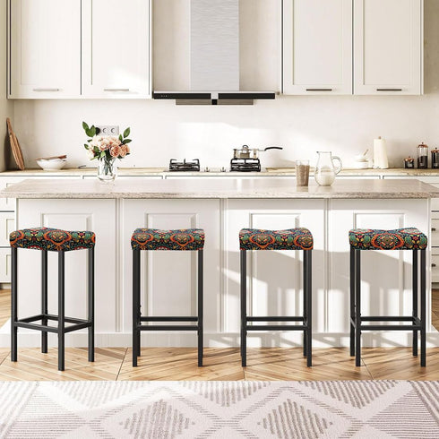 Lussenwert Set 4, 1 Stool Covers Rectangular of Stretch Printed Vanity Stool Covers Washable Saddle Bar Stool Slipcover