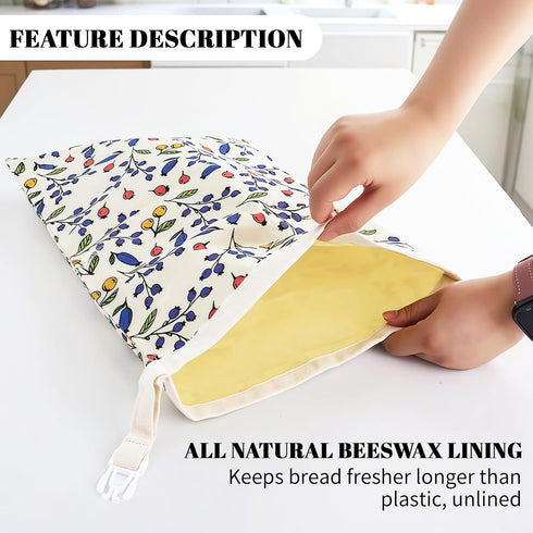 EHZYP 2 Pack 17x13 Inch Beeswax Bread Bags - Reusable Bread Storage Bags,Bees Wax Lined Bread Bags for Home Cooks fresh