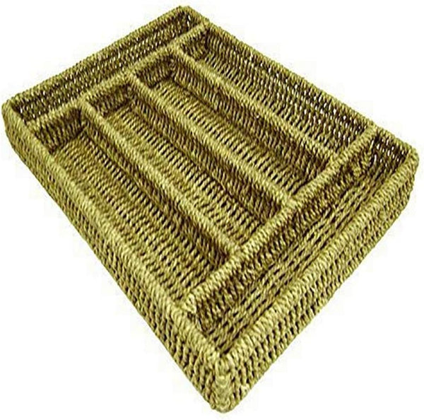 Mountain Woods Green 6 Compartment Natural Seagrass Silverware Food Serving Tray | Decorative Tray