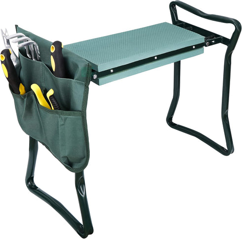 2 1, (2 Sets) HomGarden Folding Garden Kneeler and Seat Bench in with Kneeling Pad & Large Tool Pouch, Ergonomic