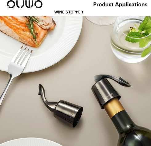 Stainless Steel Wine Bottle Stoppers - 6 Pack Plugs with Silicone Toppers, Leak-Proof, Keeps Wine Fresh Accessories