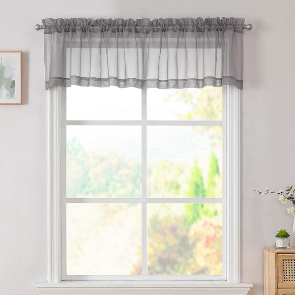 Grey Valances 14 Inches Long for Living Room, 2 Panel Light Filtering Sheer Toppers for Window