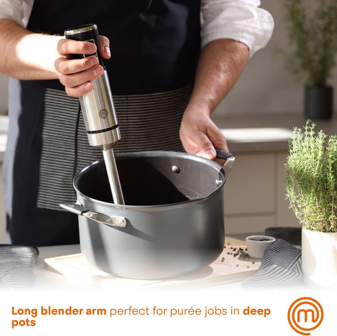 MasterChef Immersion Blender Handheld, Stainless Steel Blending Stick Emulsifier, 400W Motor for Baby Food, Soup, Sauces