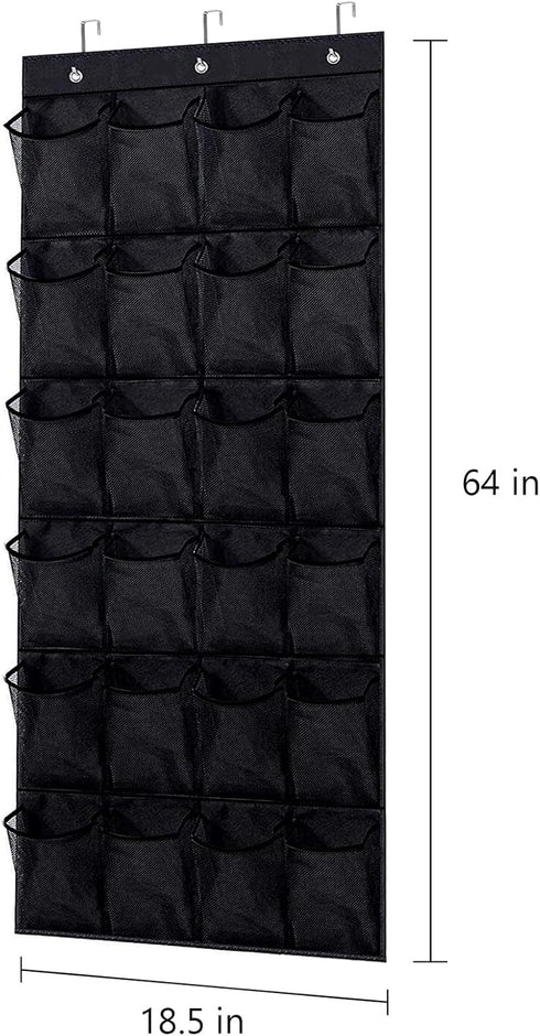 Over the Door Shoe Organizer - Mesh Door Shoe Organizer with 24 Pockets and Hooks for Space Saving, Shoe Organizer Door Hanger for Shoes, Hanging Shoe Organizer (Black) by Bofoho
