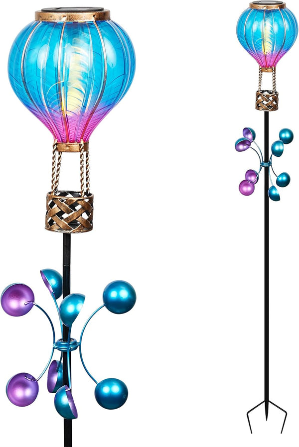 Alpine Corporation 45" H Outdoor Solar Hot Air Balloon Spinning Garden Stakes