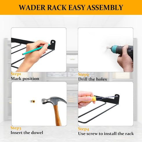 4 (2-Pack) Wall-Mounted Boot Rack Organizer for Tall Boots - Pair Metal Boot Organizer Including Wader Hangers, Perfect