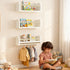 Set 3, OurWarm Nursery Book Shelves for Wall of White Natural Wood Nursery Floating Shelves with Towel Bar, Wall