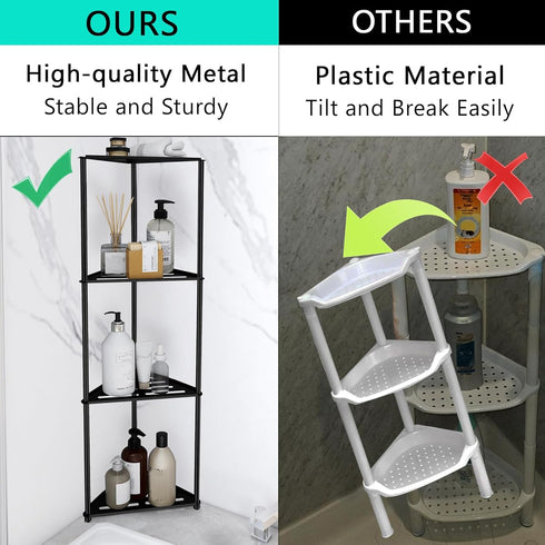 4 Standing Corner Shower Caddy, Tier Stainless Steel Organizer Stand, Rustproof Shelves for Inside Shower, Black