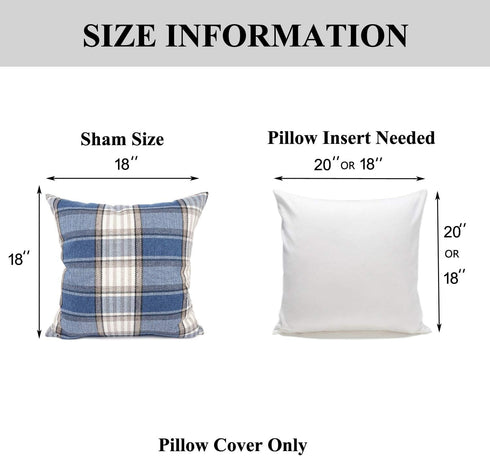 YOUR SMILE Set of 2 Blue/Stripe Cotton Linen Decorative Throw Pillow Cases, 18 x 18 Inch Buffalo Tartan Chequer Plaid
