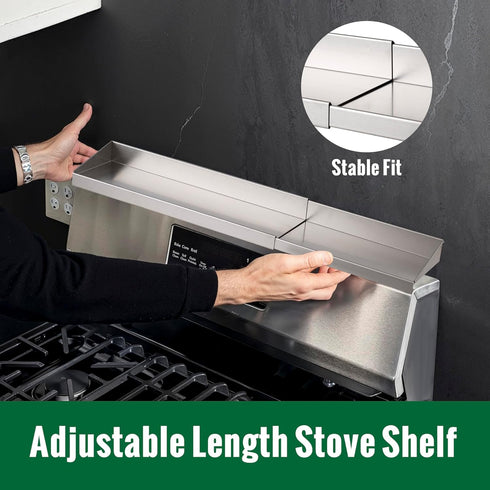 30" RECAPS Adjustable Length Stove Top Shelf - Stainless Steel Stove Shelf, Spice Rack Over Stove for Kitchen Stove