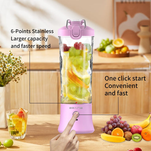 Portable Blender, Personal Blender for Shakes & Smoothies with 20 Oz Travel Cup, Mini Size Blender with 6 Blades, USB