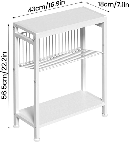 3-Tier End Table for Small Space, Narrow Side Table with Magazine Holder,Small Nightstand, Skinny Snack Couch Table