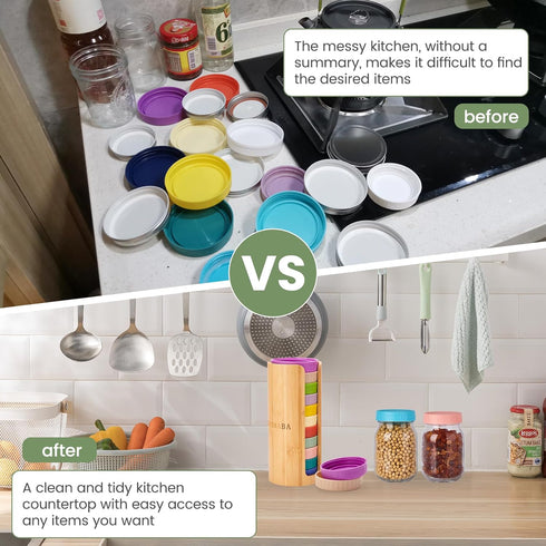 Mason Jar Lid Organizer (2pcs), Bamboo Storage for Mason/Canning Lids, Stackable and Steady Design