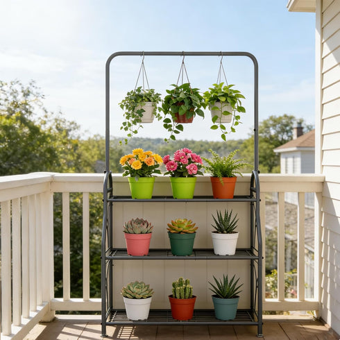 3 SORCEDAS Plant Stand Indoor Outdoor Tier Tall Corner Hanging Plant Shelf Metal Flower Stands Ladder Plant Holder