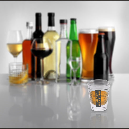Kolder Mini Measure Heavy Glass, 20-Incremental Measurements, Multi-Purpose Liquid and Dry Measuring Shot Glass, Black
